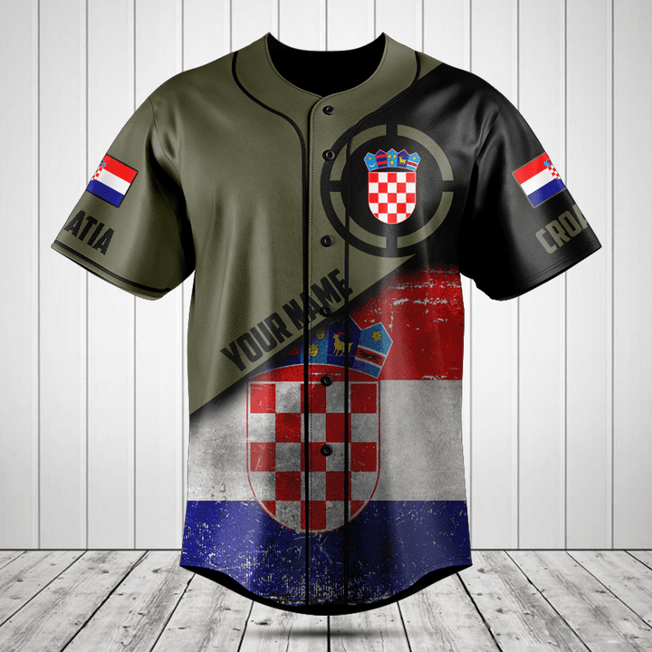 Customize Croatia Round Style Grunge Flag Baseball Jersey Shirt
