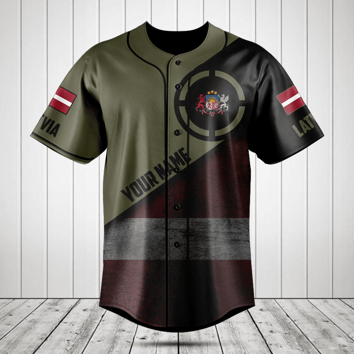 Customize Latvia Round Style Grunge Flag Baseball Jersey Shirt