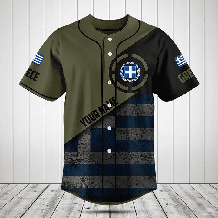 Customize Greece Round Style Grunge Flag Baseball Jersey Shirt