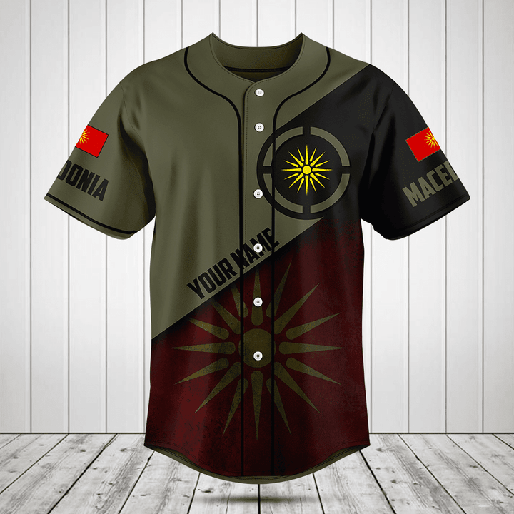 Customize Macedonia Round Style Grunge Flag Baseball Jersey Shirt