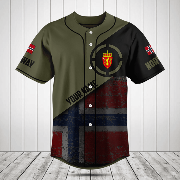 Customize Norway Round Style Grunge Flag Baseball Jersey Shirt