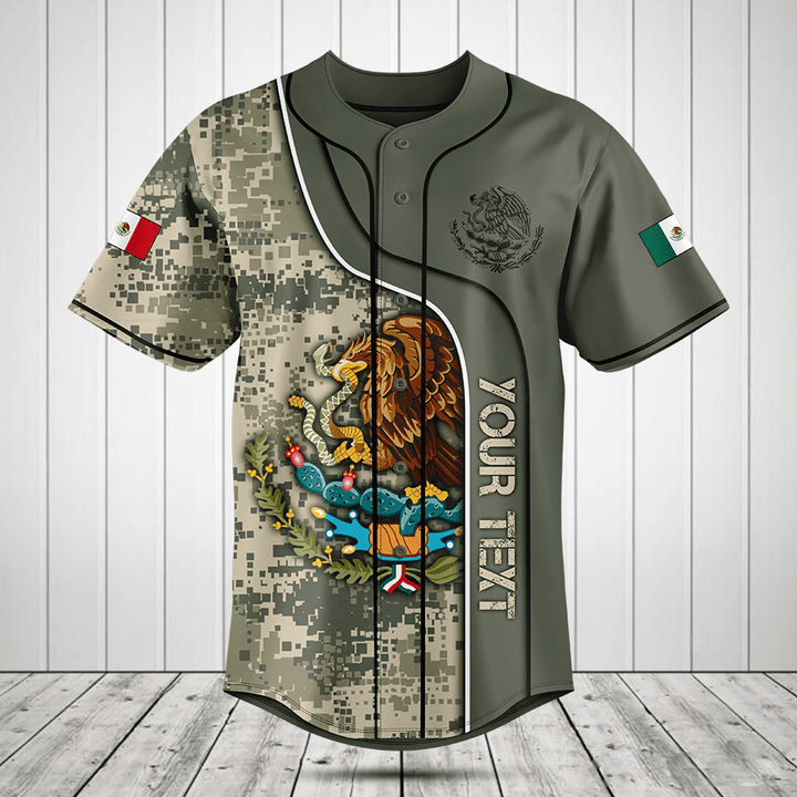 Customize Mexico Camo Wave Style Baseball Jersey Shirt