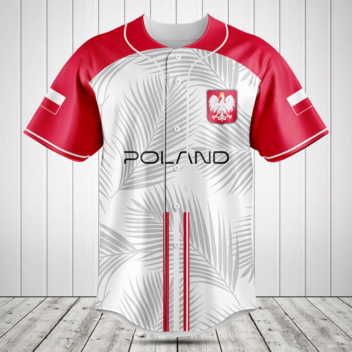 Customize Poland Flag Palm Leaf Baseball Jersey Shirt