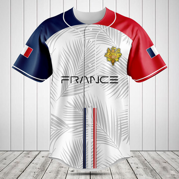 Customize France Flag Palm Leaf Baseball Jersey Shirt