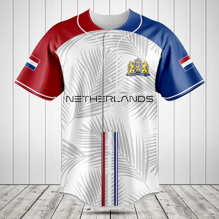Customize Netherlands Flag Palm Leaf Baseball Jersey Shirt