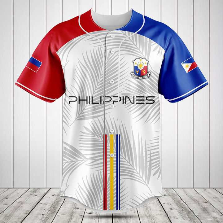 Customize Philippines Flag Palm Leaf Baseball Jersey Shirt