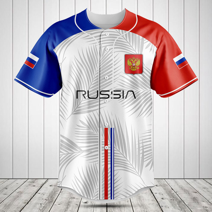 Customize Russia Flag Palm Leaf Baseball Jersey Shirt