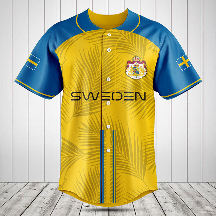 Customize Sweden Flag Palm Leaf Baseball Jersey Shirt