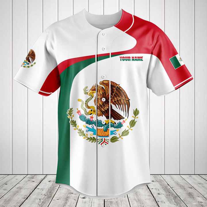 Customize Mexico Flag Wave Style Baseball Jersey Shirt