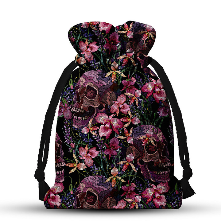 Pink Flower Skull Drawstring Gift Bag