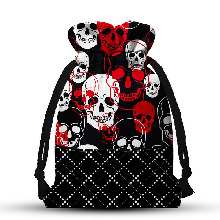 Red And White Skull Drawstring Gift Bag