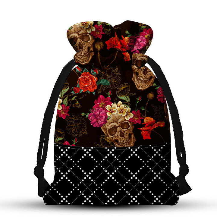 Skull Poppy Black Drawstring Gift Bag