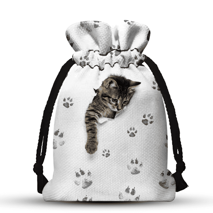 Love Cat Torn 3D White Drawstring Gift Bag