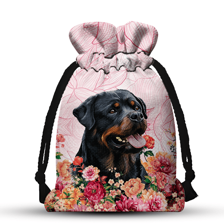 Rottweiler Flowers Drawstring Gift Bag