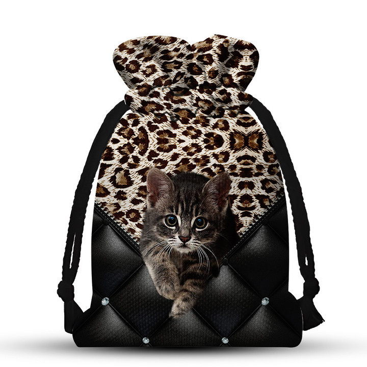 Cat Leopard Skin Pattern Drawstring Gift Bag