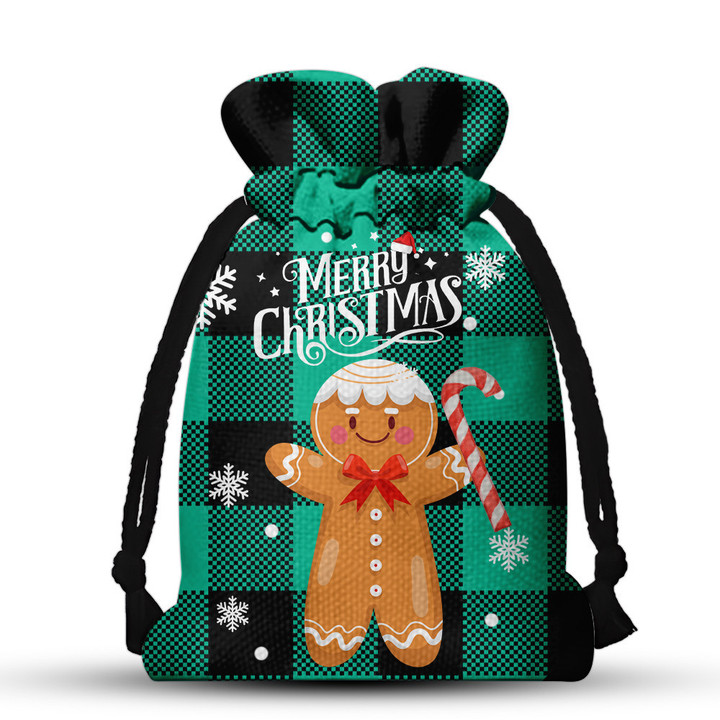Merry Christmas Candy Green Drawstring Gift Bag