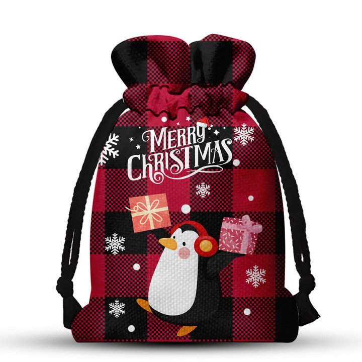 Merry Christmas Penguin Drawstring Gift Bag