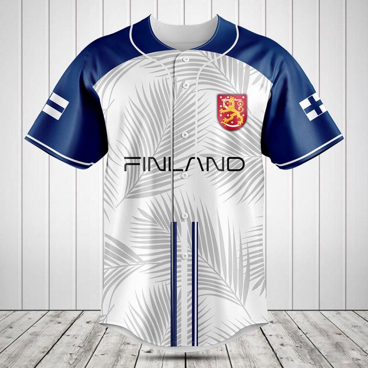 Customize Finland Flag Palm Leaf Baseball Jersey Shirt