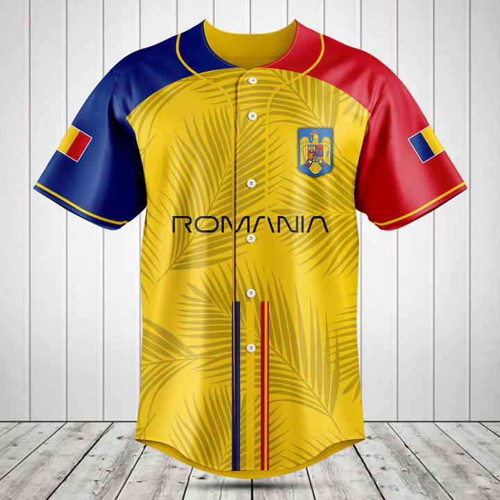 Customize Romania Flag Palm Leaf Baseball Jersey Shirt