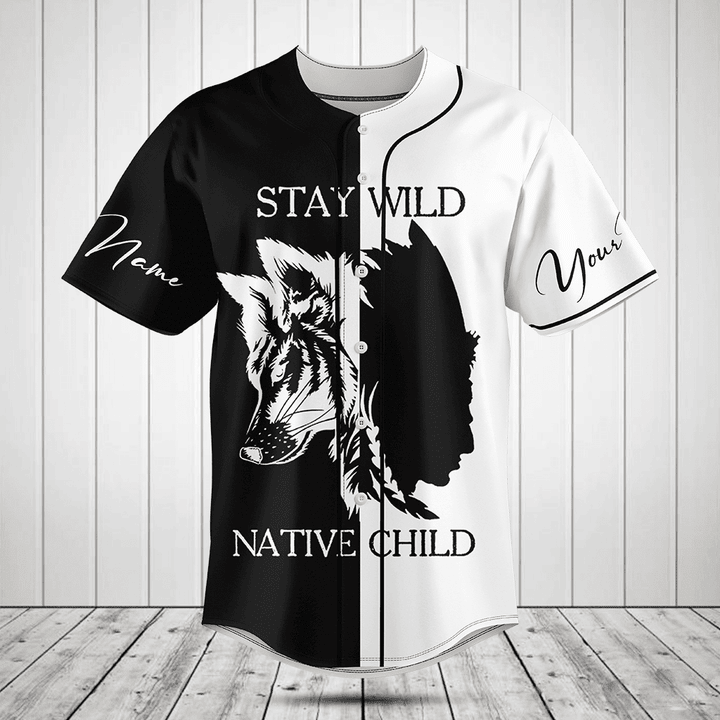 Customize Stay Wild Native Child Black And White Baseball Jersey Shirt
