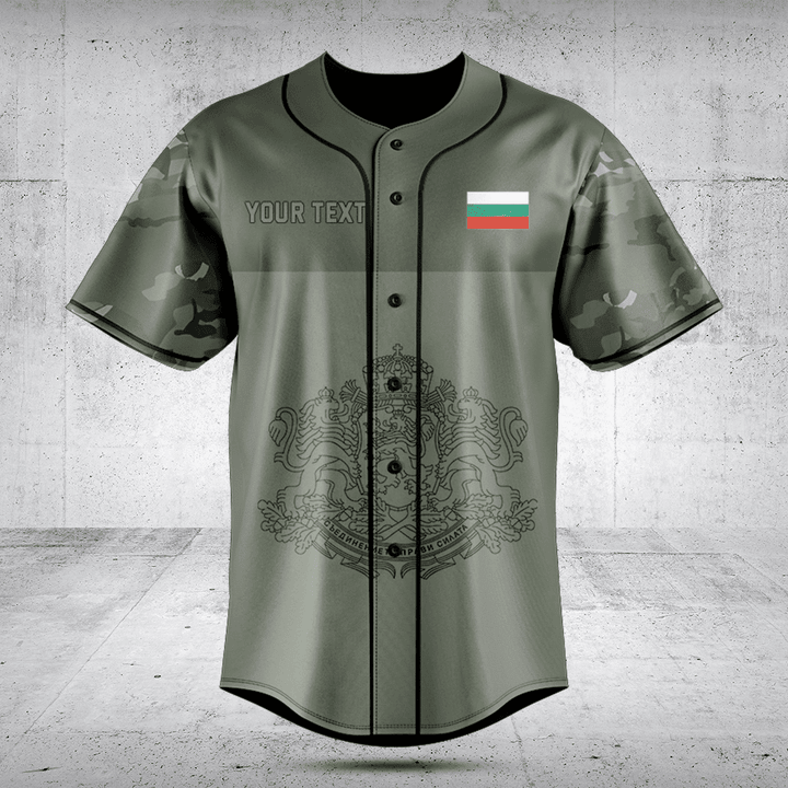 Customize Bulgaria Coat Of Arms Camouflage Style Baseball Jersey Shirt