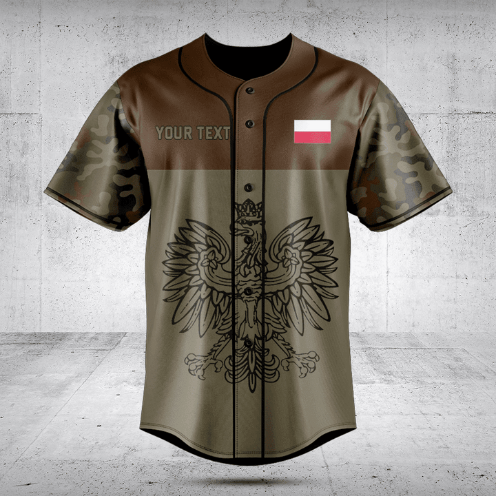 Customize Poland Coat Of Arms Camouflage Style Baseball Jersey Shirt