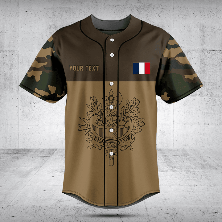 Customize France Coat Of Arms Camouflage Style Baseball Jersey Shirt