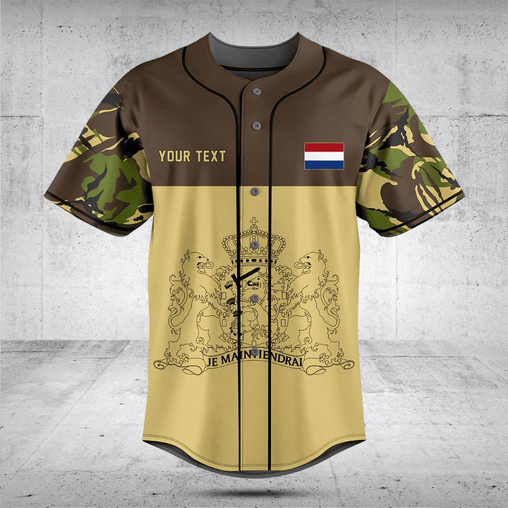 Customize Nederland Coat of Arms Camouflage Style Baseball Jersey Shirt
