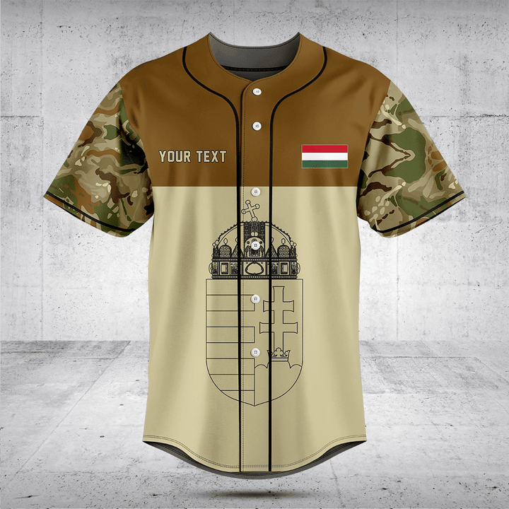 Customize Hungary Coat Of Arms Camouflage Style Baseball Jersey Shirt
