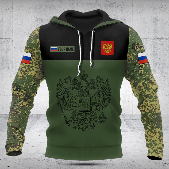 Customize Russia Black Coat Of Arms Camo Shirts