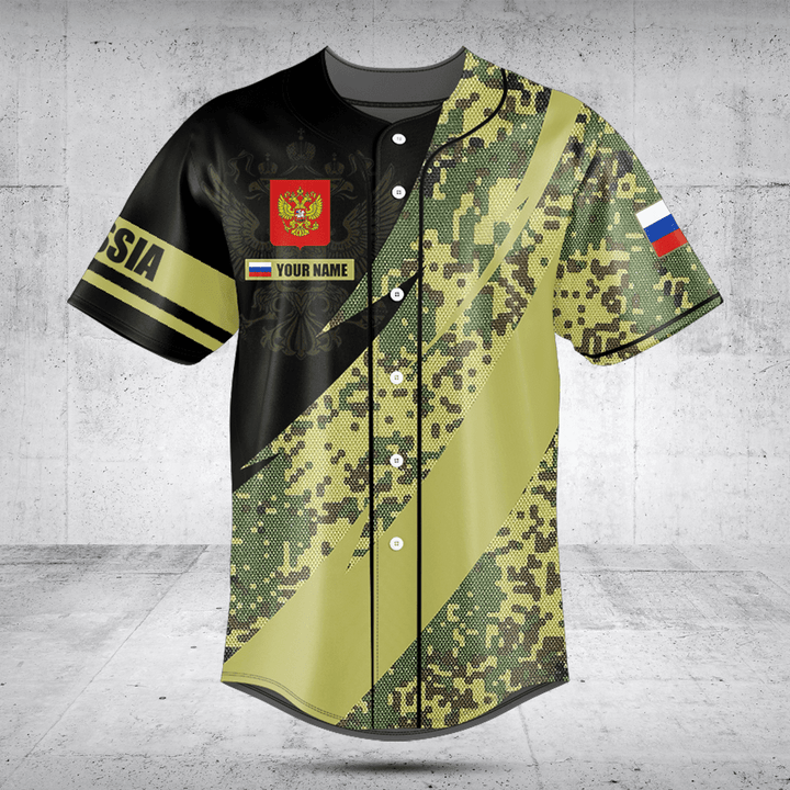 Customize Russia Coat Of Arms Camo Fire Style Baseball Jersey Shirt