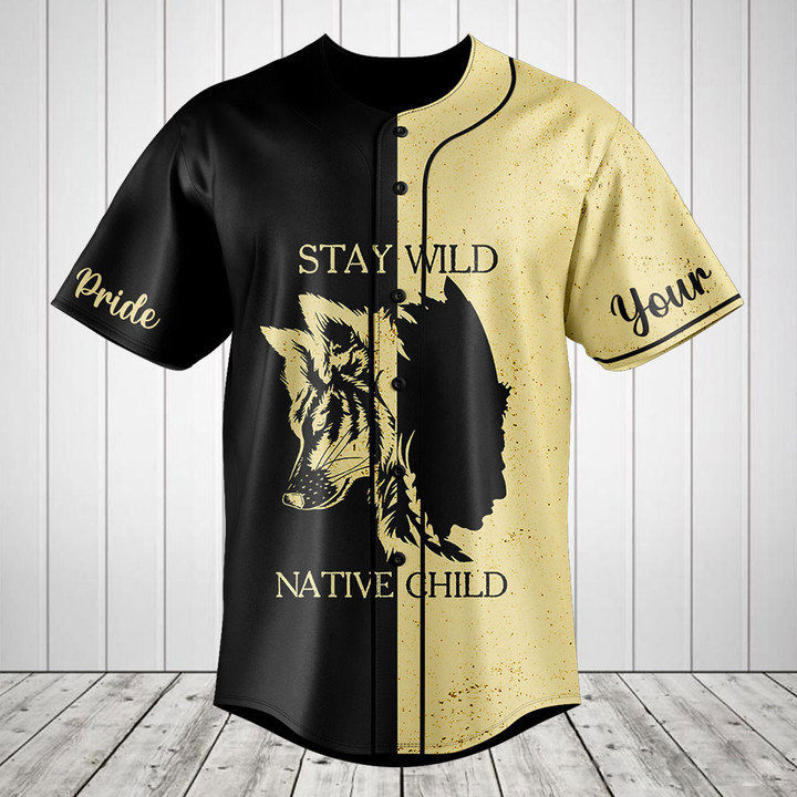 Customize Stay Wild Native Child Green Black Baseball Jersey Shirt