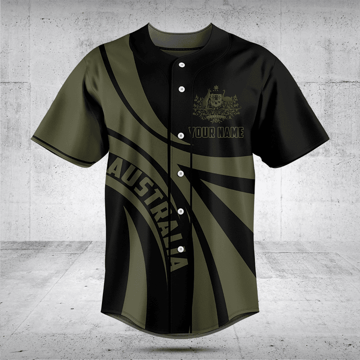 Customize Australia Coat Of Arms Green Black Baseball Jersey Shirt