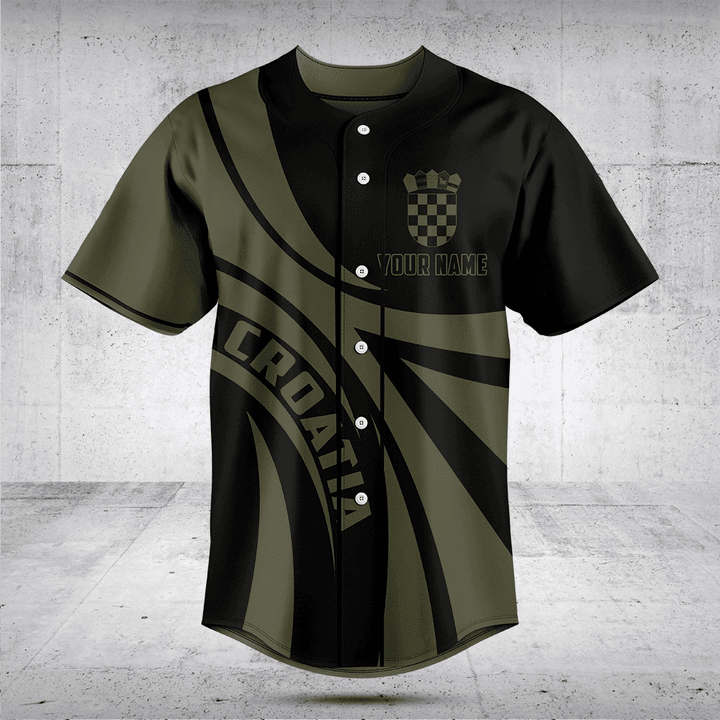 Customize Croatia Coat Of Arms Green Black Baseball Jersey Shirt