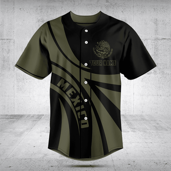 Customize Mexico Coat Of Arms Green Black Baseball Jersey Shirt