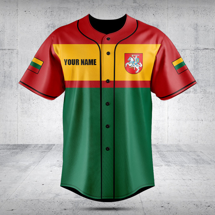 Customize Lithuania Flag - Green Baseball Jersey Shirt