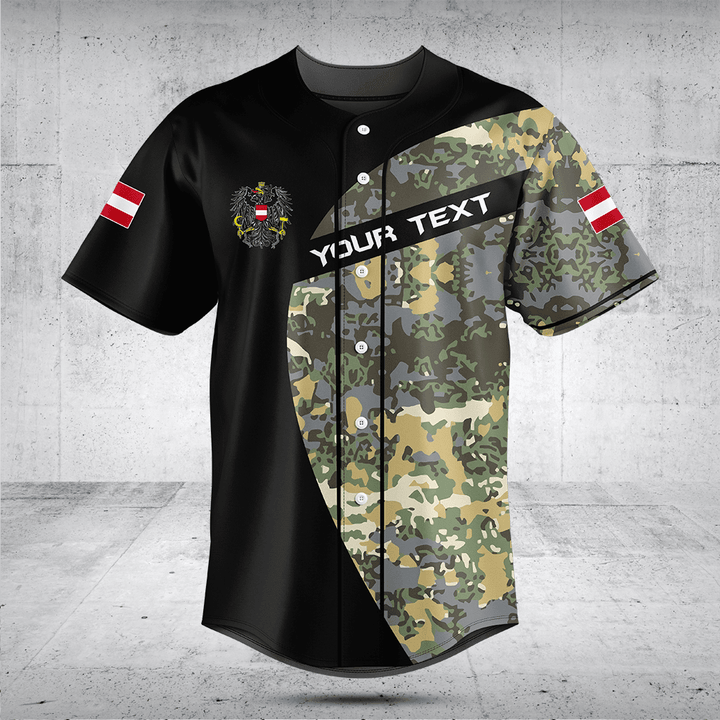 Customize Austria Black Camouflage Baseball Jersey Shirt