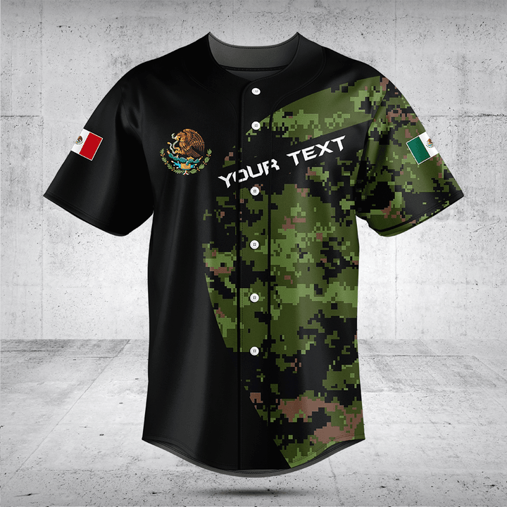Customize Mexico Black Camouflage Baseball Jersey Shirt