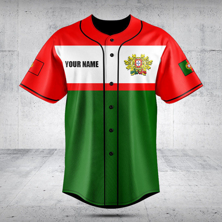 Customize Portugal Flag - Green Baseball Jersey Shirt