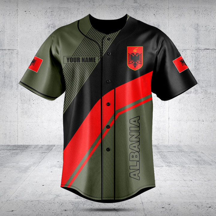 Customize Albania Flag Olive Green Baseball Jersey Shirt