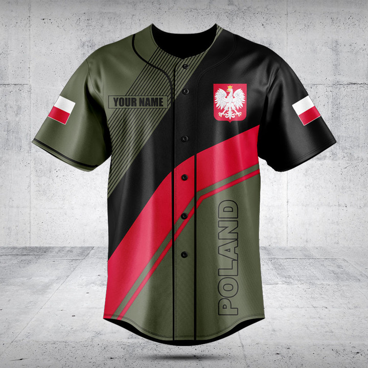 Customize Poland Flag Olive Green Baseball Jersey Shirt