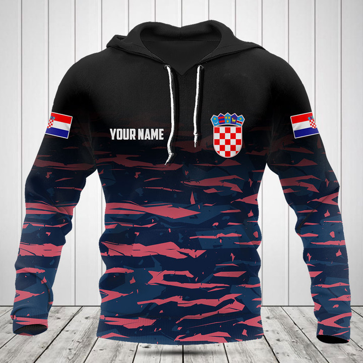 Customize Croatia Pink Blue Camo Sport Shirts And Jogger Pants
