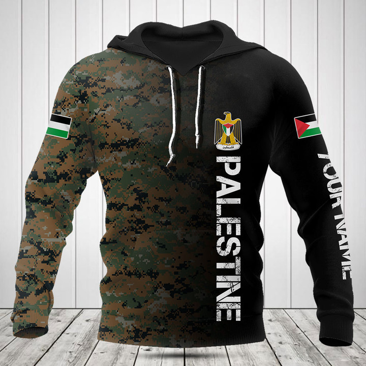 Customize Palestine Half Black Woodland Camo Shirts