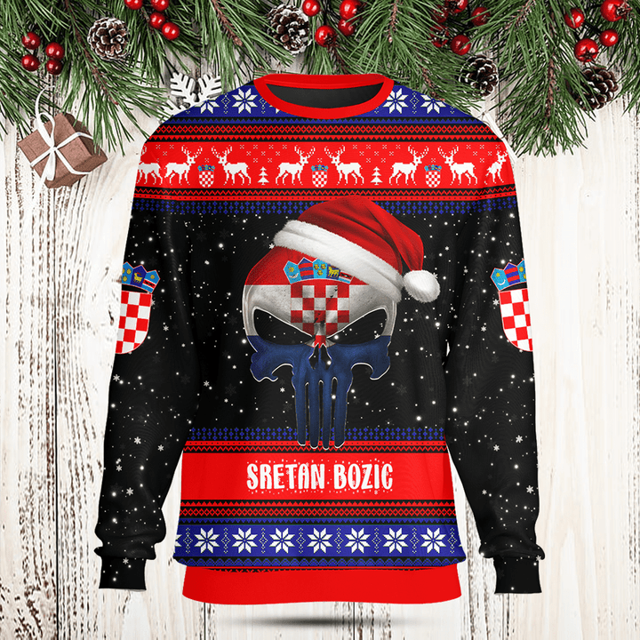 Croatia Merry Christmas Santa Skull Sweatshirt