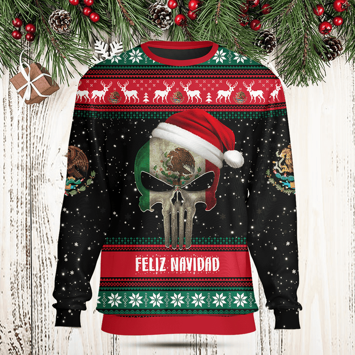 Mexico Merry Christmas Santa Skull Sweatshirt