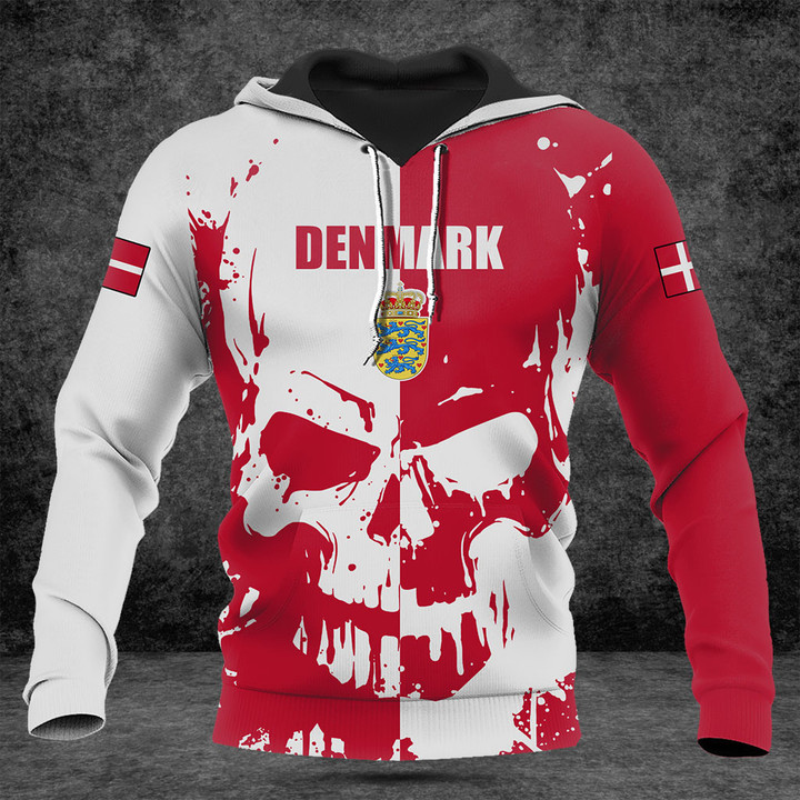 Customize Denmark Flag Skull Blood Shirts