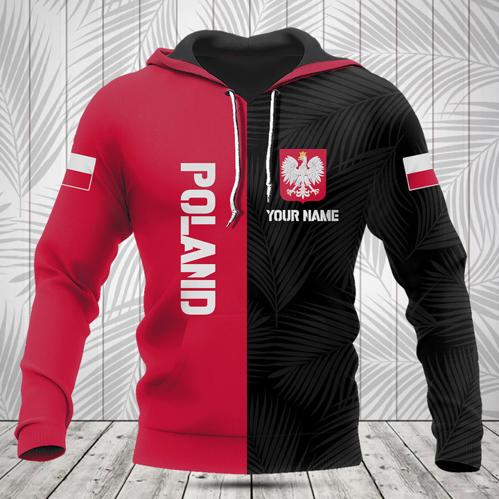 Customize Poland Flag Half Black Palm Leaf Shirts