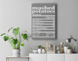 Funny Mashed Potatoes Family Thanksgiving Nutrition Facts Wall Art Canvas Home Decor-New Portrait Wall Art-Gray