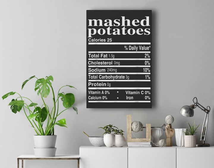 Funny Mashed Potatoes Family Thanksgiving Nutrition Facts Wall Art Canvas Home Decor-New Portrait Wall Art-Black