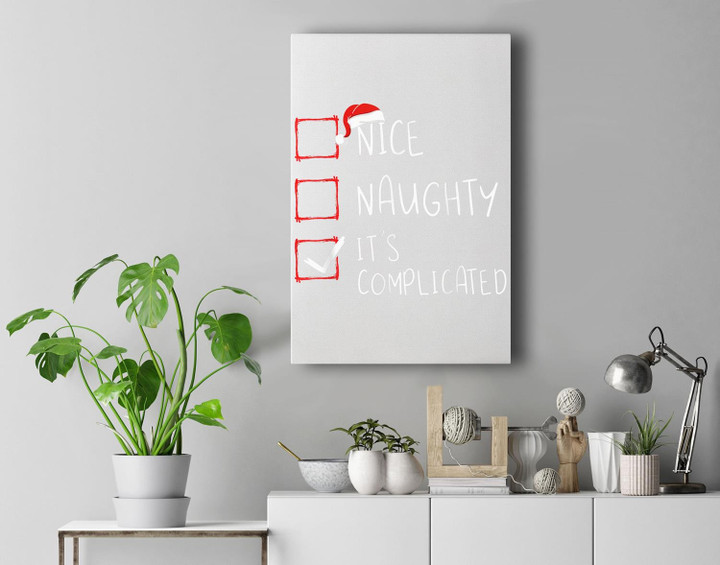 Nice Naughty It's Complicated Christmas List Santa Claus Wall Art Canvas Home Decor-New Portrait Wall Art-White